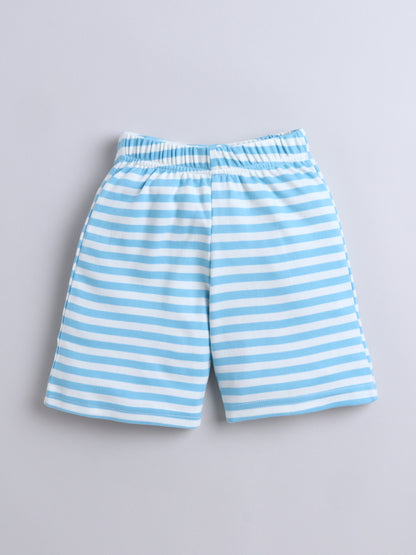 Baby Nation Cotton Knit Half Sleeve Coord Short Set - Sky Blue Stripes
