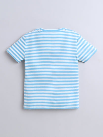 Baby Nation Cotton Knit Half Sleeve Coord Short Set - Sky Blue Stripes