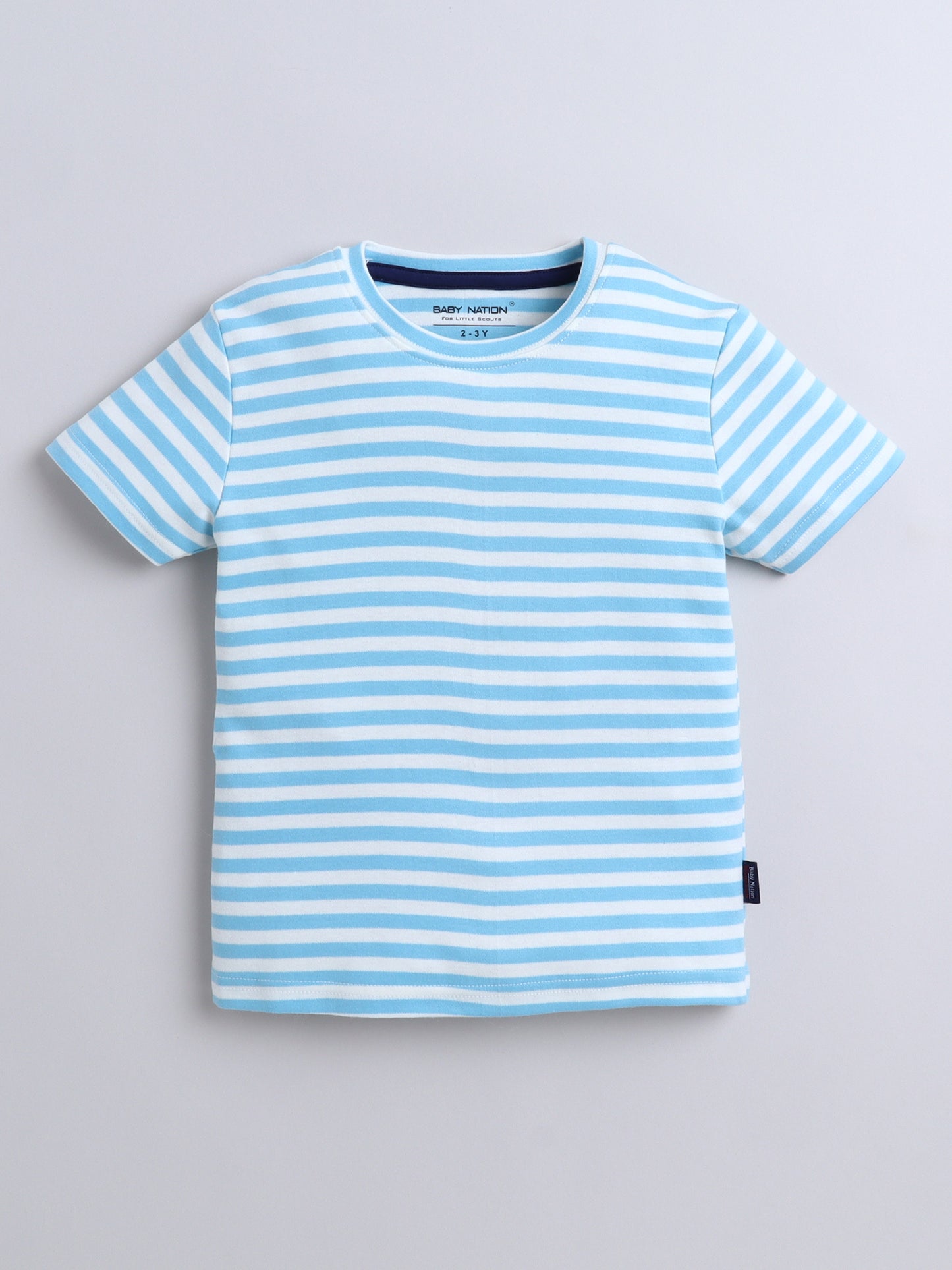 Baby Nation Cotton Knit Half Sleeve Coord Short Set - Sky Blue Stripes
