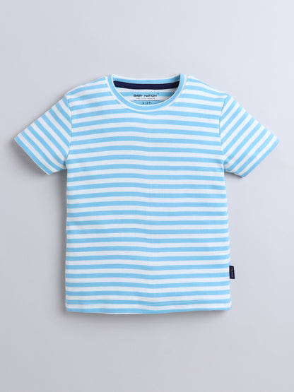 Baby Nation Cotton Knit Half Sleeve Coord Short Set - Sky Blue Stripes