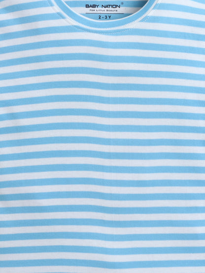 Baby Nation Cotton Knit Half Sleeve Coord Short Set - Sky Blue Stripes