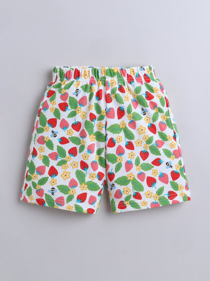 Baby Nation Cotton Knit Half Sleeve Coord Short Set - White Strawberry
