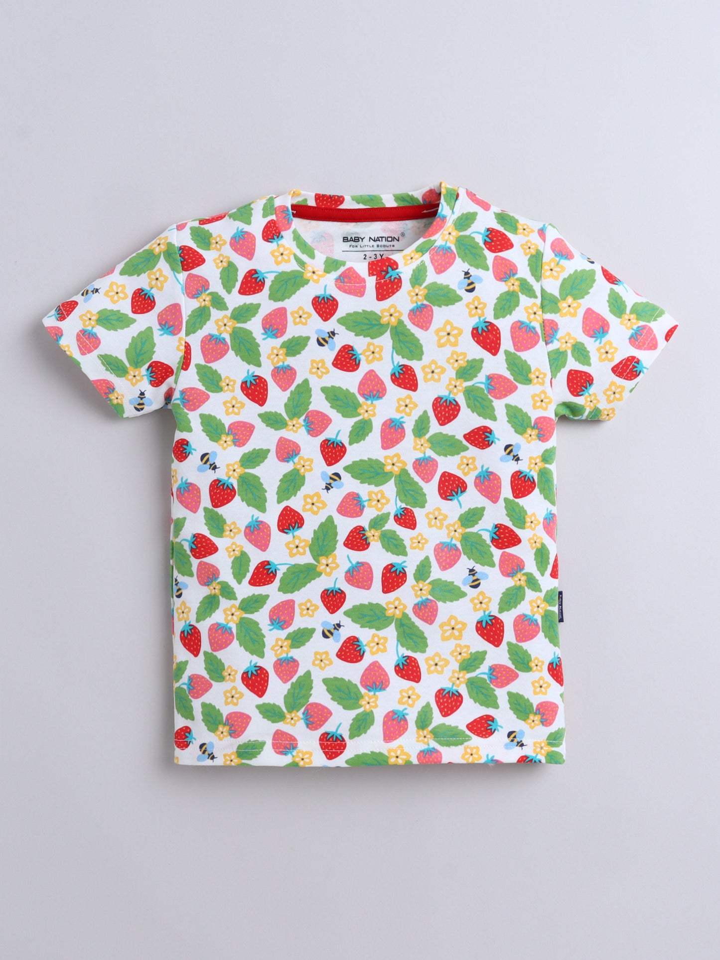 Baby Nation Cotton Knit Half Sleeve Coord Short Set - White Strawberry