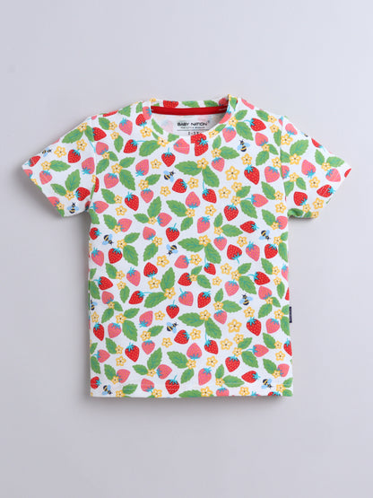 Baby Nation Cotton Knit Half Sleeve Coord Short Set - White Strawberry
