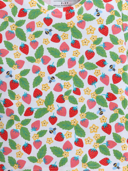Baby Nation Cotton Knit Half Sleeve Coord Short Set - White Strawberry