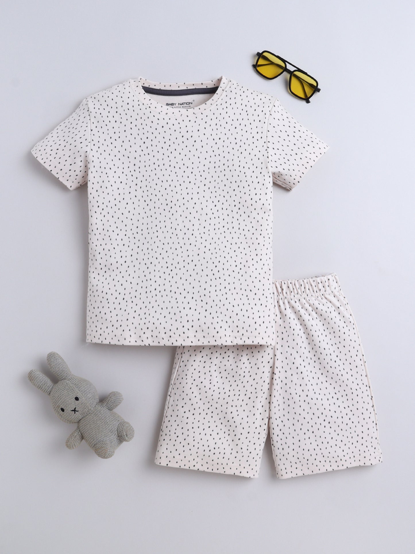 Baby Nation Cotton Knit Half Sleeve Coord Short Set - Melange Dot
