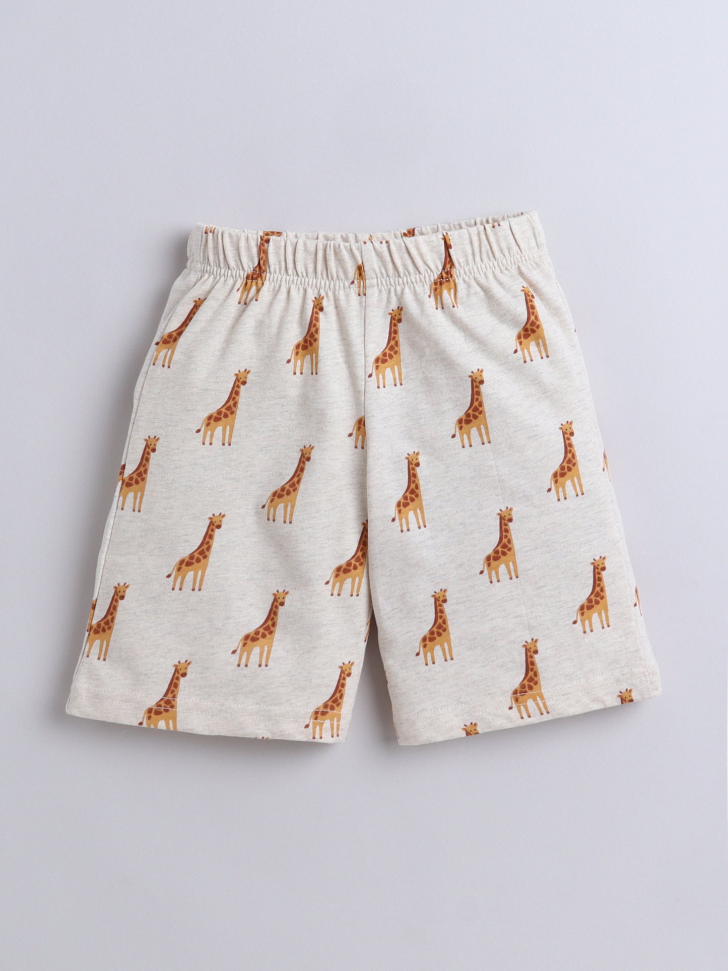 Baby Nation Cotton Knit Half Sleeve Coord Short Set - Creame Giraffee