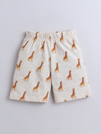 Baby Nation Cotton Knit Half Sleeve Coord Short Set - Creame Giraffee