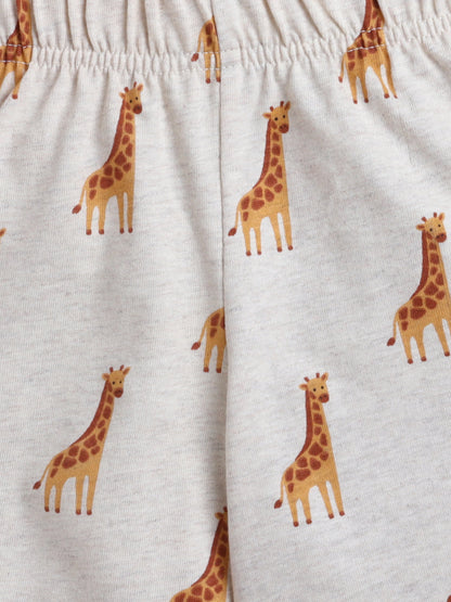 Baby Nation Cotton Knit Half Sleeve Coord Short Set - Creame Giraffee
