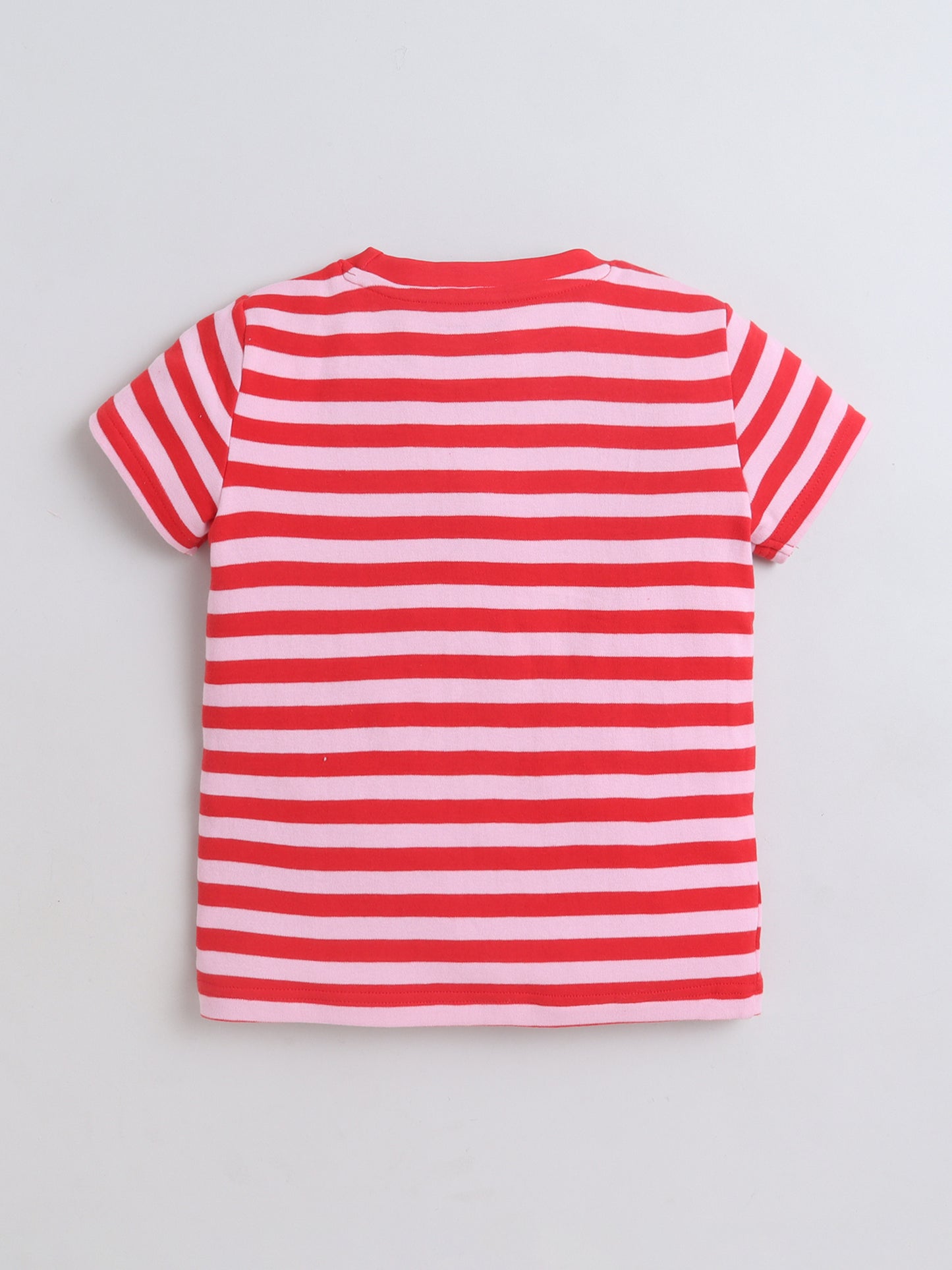 Baby Nation Cotton Knit Half Sleeves with Auto Striped T-Shirt - Red
