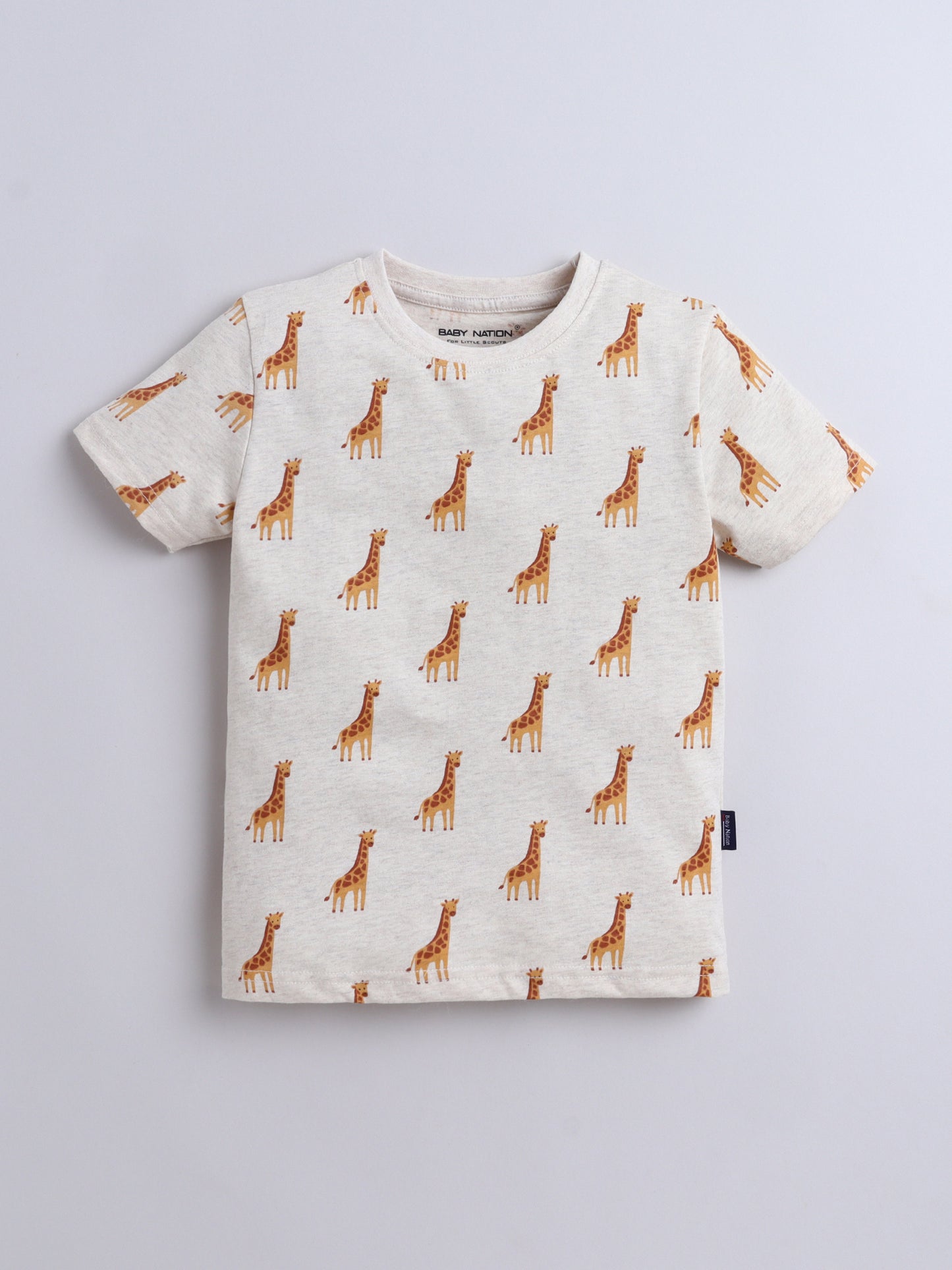 Baby Nation Cotton Knit Half Sleeve Coord Short Set - Creame Giraffee