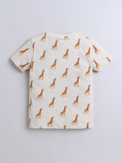 Baby Nation Cotton Knit Half Sleeve Coord Short Set - Creame Giraffee