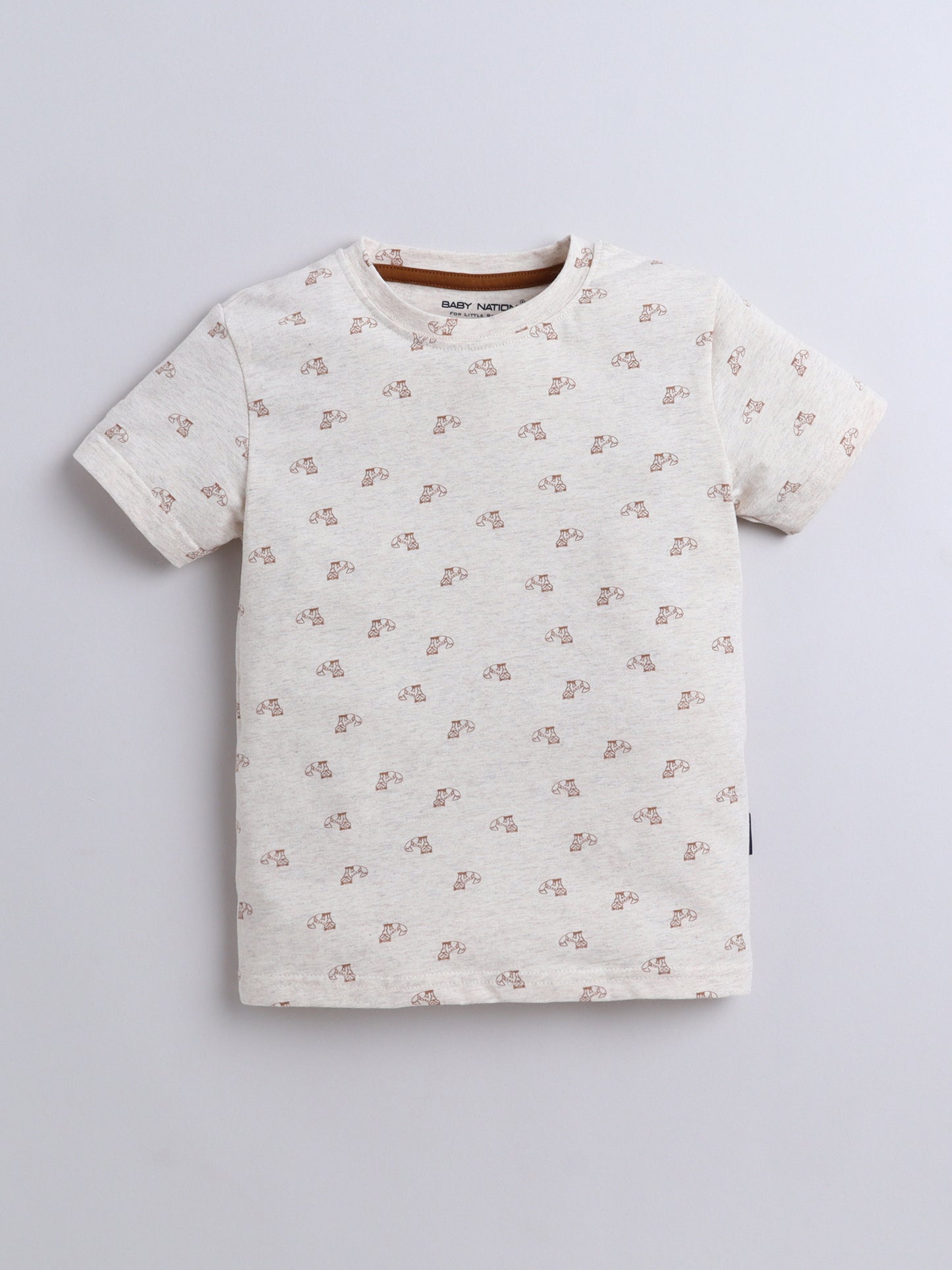 Baby Nation Cotton Knit Half Sleeve Coord Short Set - Mélange Cat