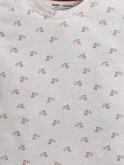 Baby Nation Cotton Knit Half Sleeve Coord Short Set - Mélange Cat