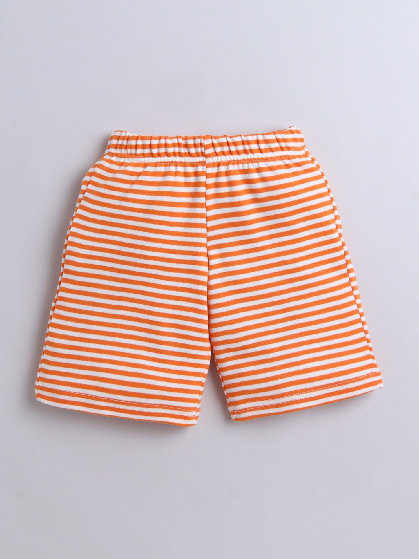 Baby Nation Cotton Knit Half Sleeve Coord Short Set - Fanta Orange Stripes