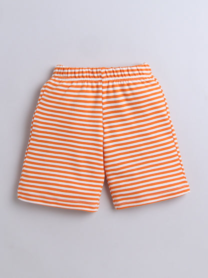 Baby Nation Cotton Knit Half Sleeve Coord Short Set - Fanta Orange Stripes