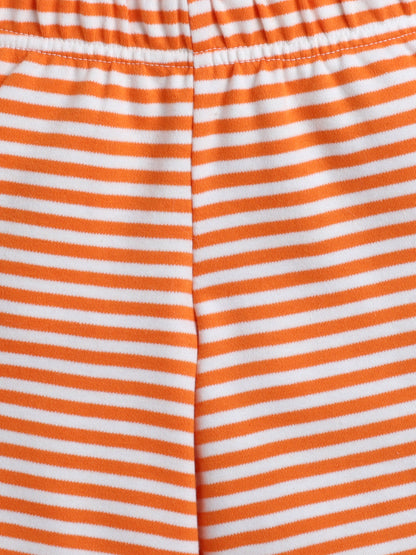 Baby Nation Cotton Knit Half Sleeve Coord Short Set - Fanta Orange Stripes