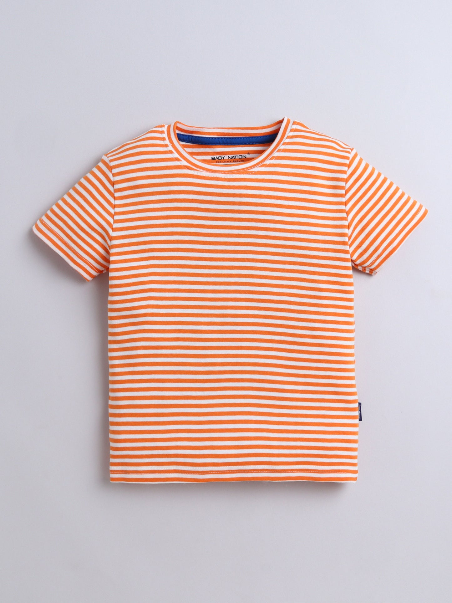 Baby Nation Cotton Knit Half Sleeve Coord Short Set - Fanta Orange Stripes