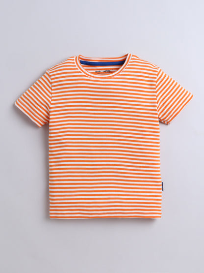 Baby Nation Cotton Knit Half Sleeve Coord Short Set - Fanta Orange Stripes