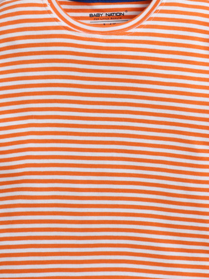 Baby Nation Cotton Knit Half Sleeve Coord Short Set - Fanta Orange Stripes