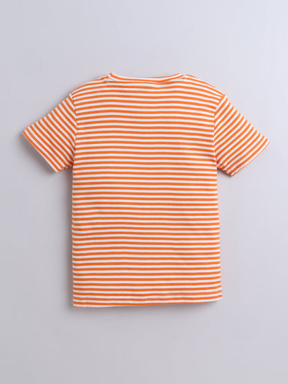 Baby Nation Cotton Knit Half Sleeve Coord Short Set - Fanta Orange Stripes