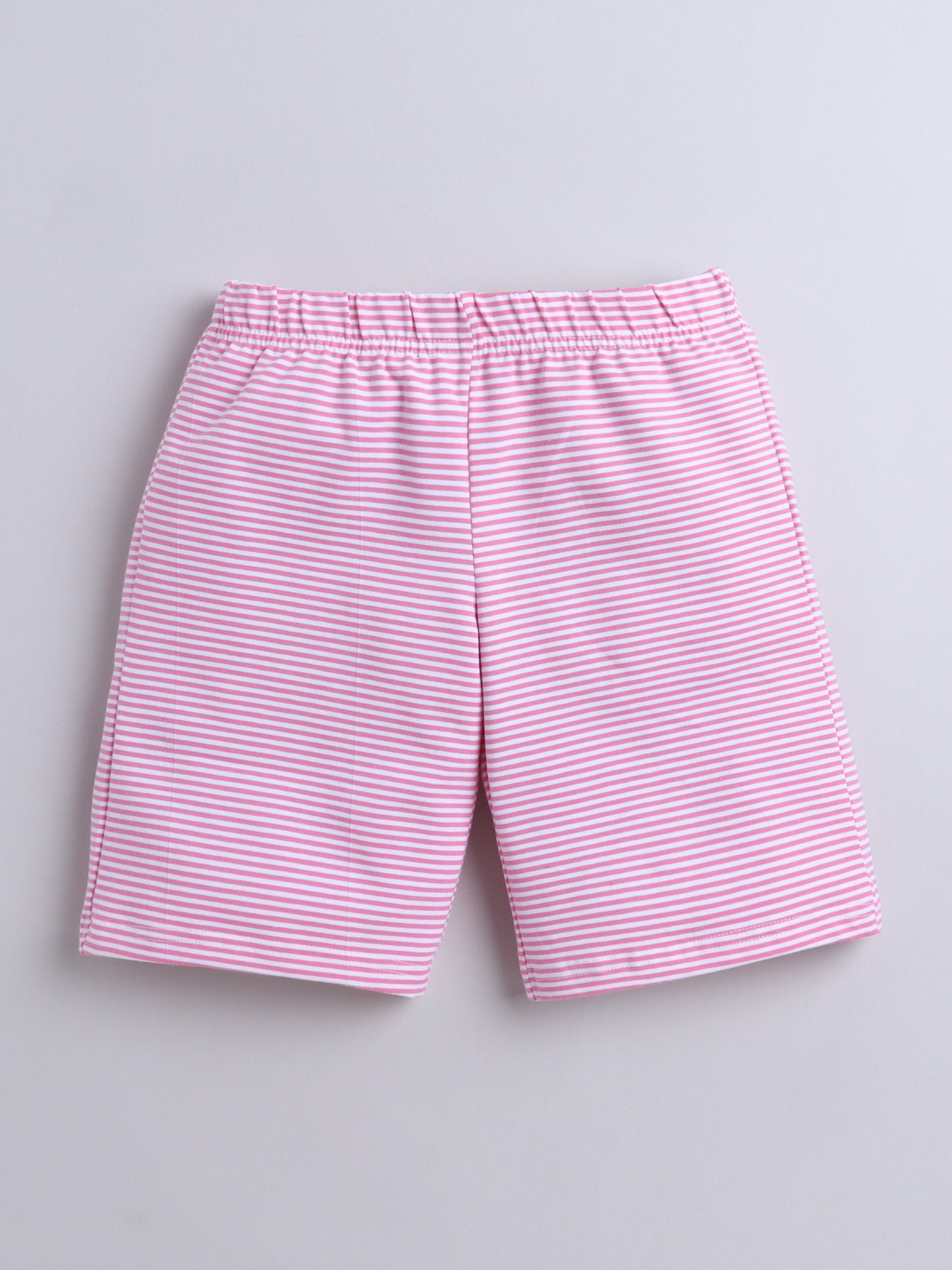 Baby Nation Cotton Knit Half Sleeve Coord Short Set -Small Pink Stripes
