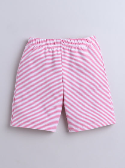 Baby Nation Cotton Knit Half Sleeve Coord Short Set -Small Pink Stripes