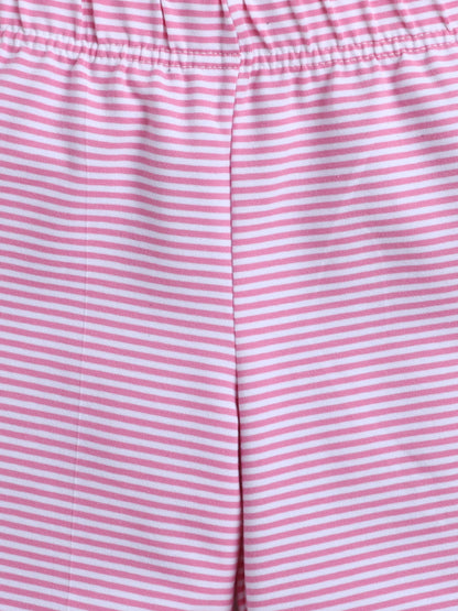 Baby Nation Cotton Knit Half Sleeve Coord Short Set -Small Pink Stripes