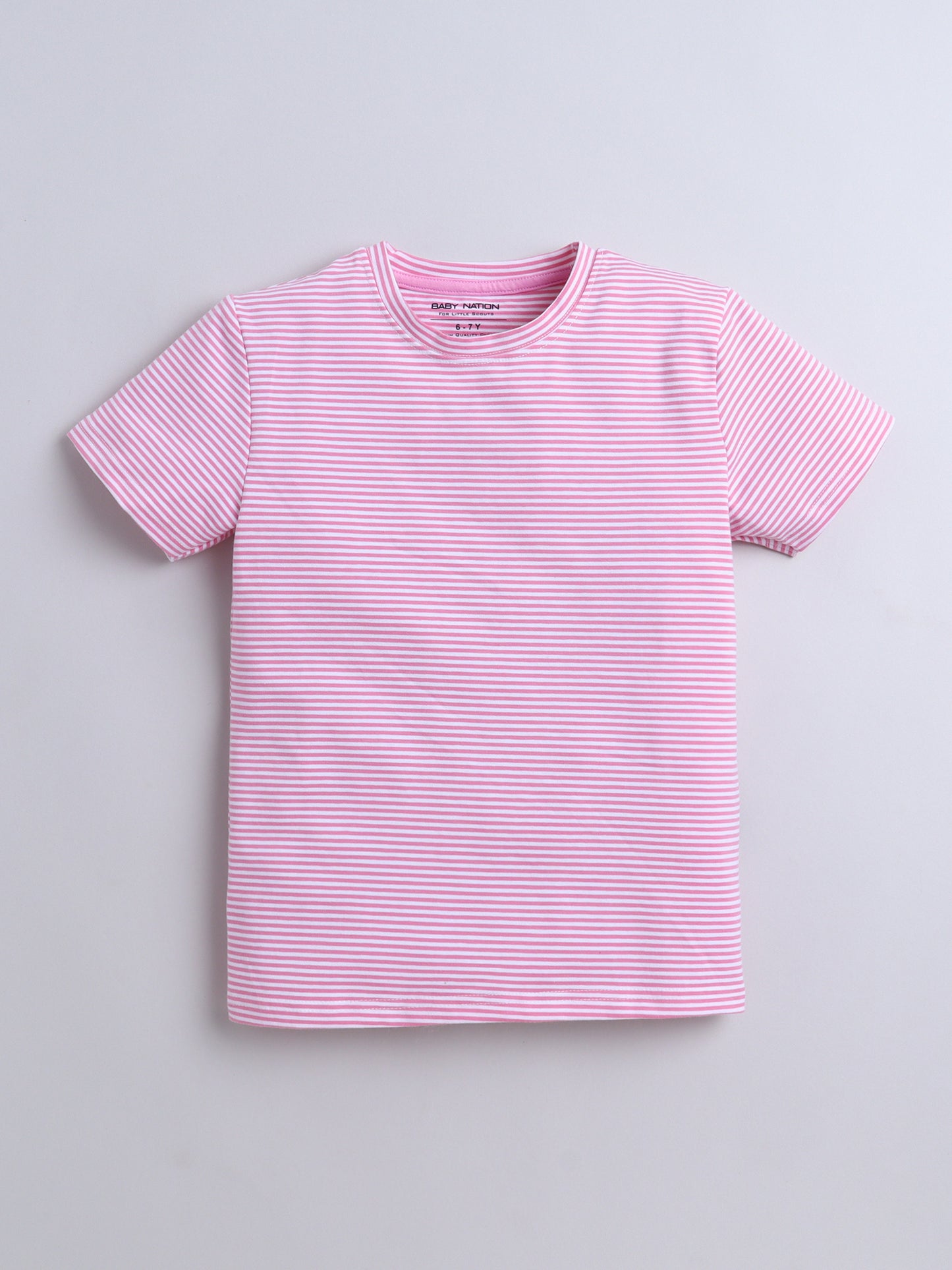 Baby Nation Cotton Knit Half Sleeve Coord Short Set -Small Pink Stripes