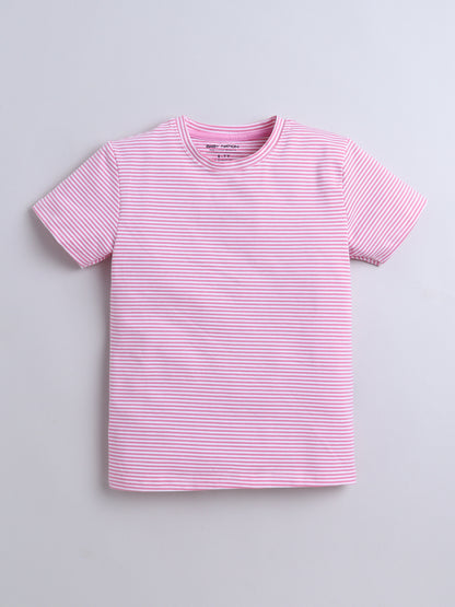 Baby Nation Cotton Knit Half Sleeve Coord Short Set -Small Pink Stripes