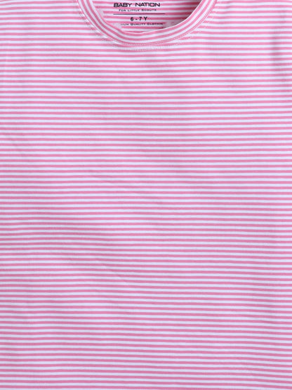 Baby Nation Cotton Knit Half Sleeve Coord Short Set -Small Pink Stripes