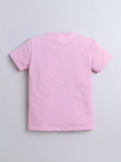 Baby Nation Cotton Knit Half Sleeve Coord Short Set -Small Pink Stripes