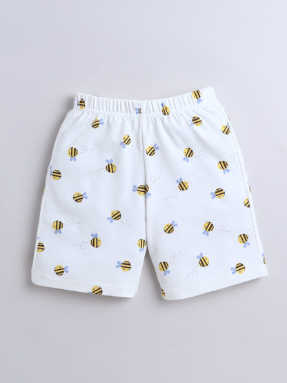Baby Nation Cotton Knit Half Sleeves  Honey Bee Printed Coordinating T-Shirt & Shorts Set - White