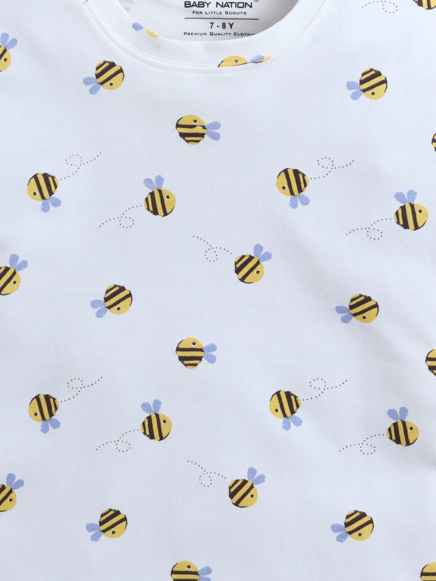 Baby Nation Cotton Knit Half Sleeves  Honey Bee Printed Coordinating T-Shirt & Shorts Set - White