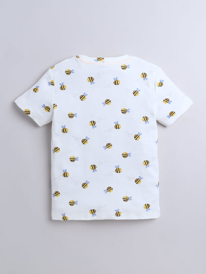 Baby Nation Cotton Knit Half Sleeves  Honey Bee Printed Coordinating T-Shirt & Shorts Set - White