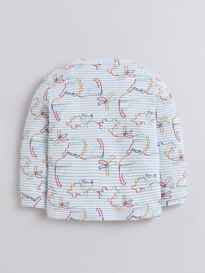 Baby Nation Kids Printed Cotton Night Suit Set - White Dino