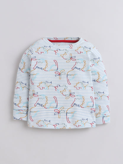 Baby Nation Kids Printed Cotton Night Suit Set - White Dino