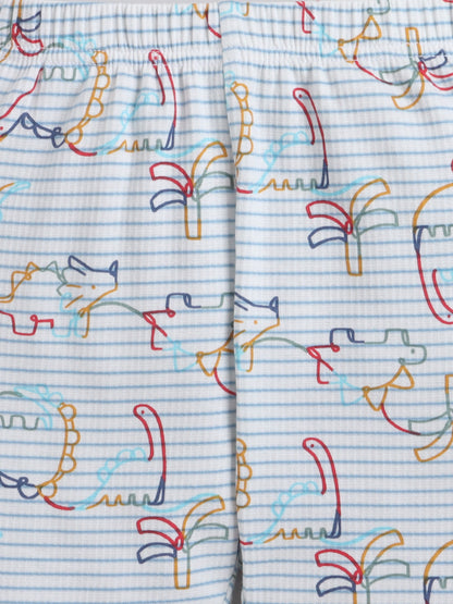 Baby Nation Kids Printed Cotton Night Suit Set - White Dino