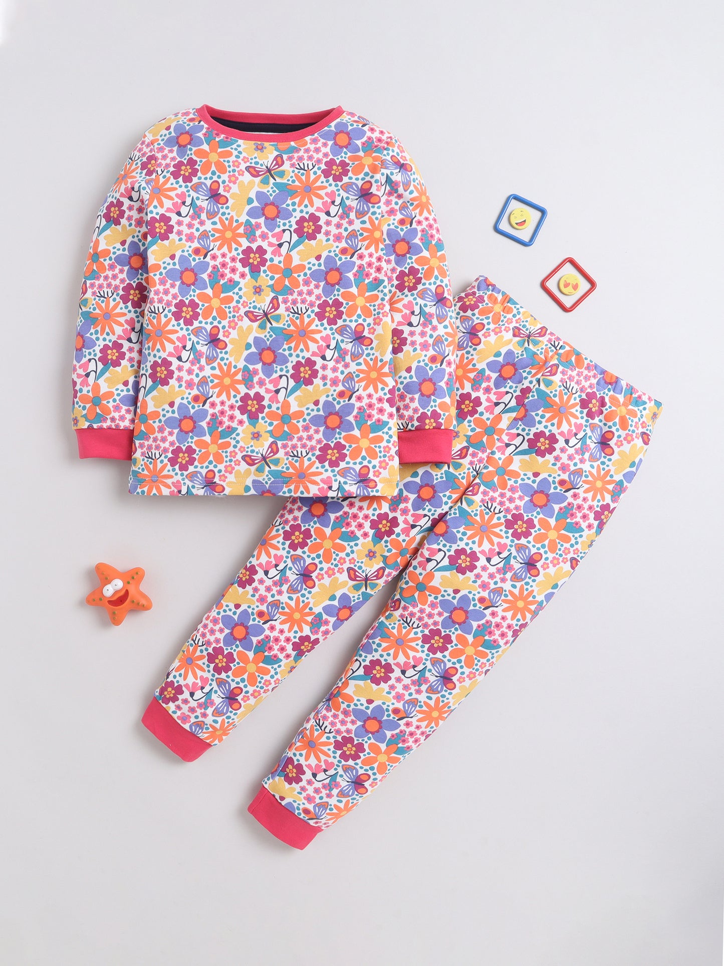 Baby Nation Kids Printed Cotton Night Suit Set - Floral