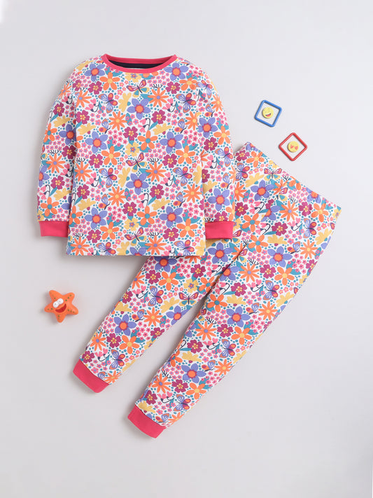 Baby Nation Kids Printed Cotton Night Suit Set - Floral