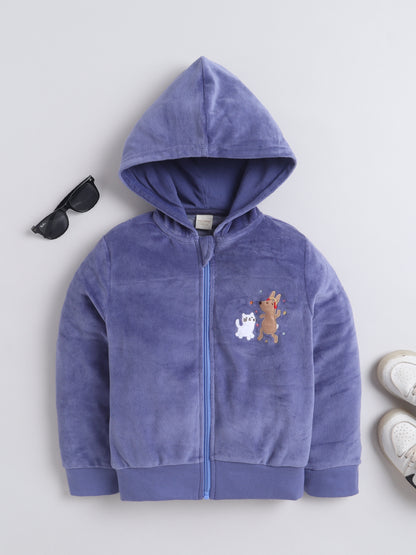 Unisex Printed Winter Hoodie - Blue Cat & Dog