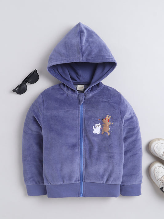 Unisex Printed Winter Hoodie - Blue Cat & Dog