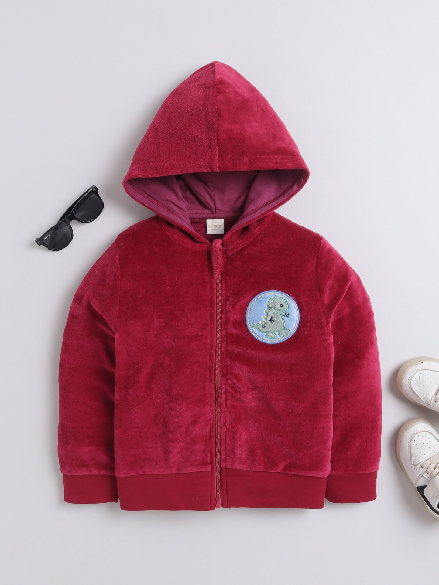 Unisex Printed Winter Hoodie - Maroon Dino Badge