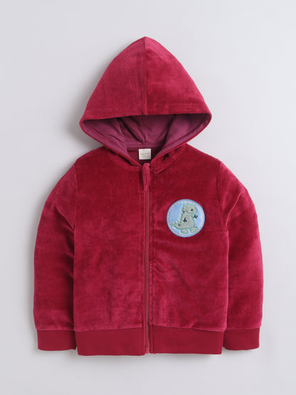 Unisex Printed Winter Hoodie - Maroon Dino Badge