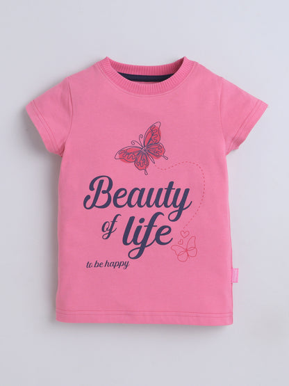 Baby Nation Cotton Knit Half Sleeves Printed T-Shirt - Pink Butterfly