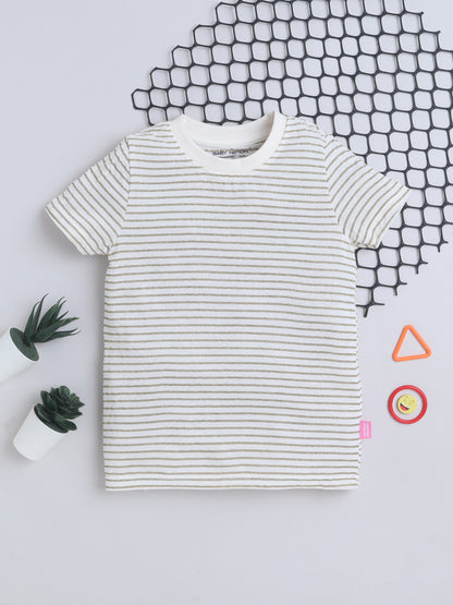 Baby Nation Cotton Knit Half Sleeves Printed T-Shirt - Glitter Stripes