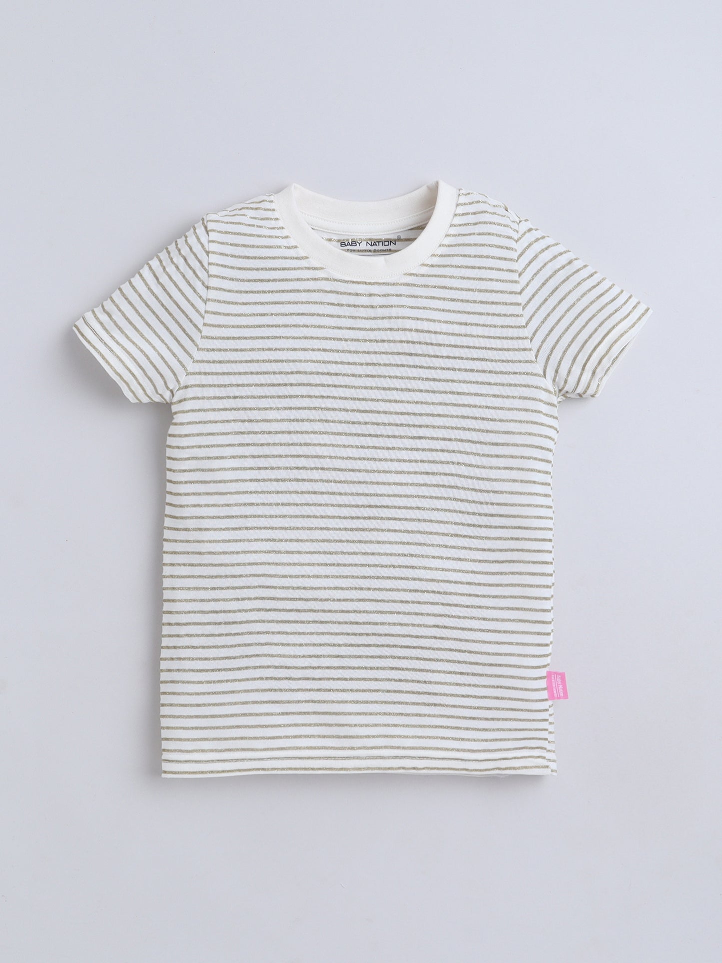 Baby Nation Cotton Knit Half Sleeves Printed T-Shirt - Glitter Stripes
