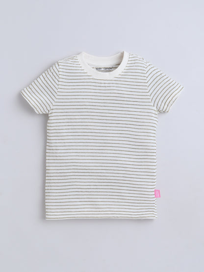 Baby Nation Cotton Knit Half Sleeves Printed T-Shirt - Glitter Stripes