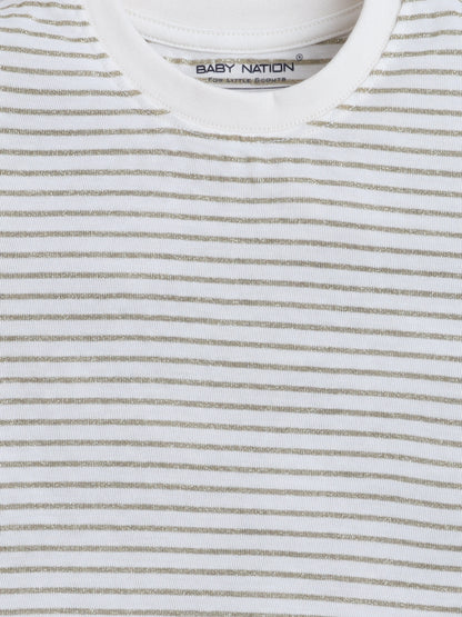 Baby Nation Cotton Knit Half Sleeves Printed T-Shirt - Glitter Stripes