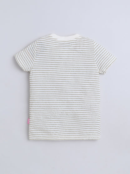Baby Nation Cotton Knit Half Sleeves Printed T-Shirt - Glitter Stripes